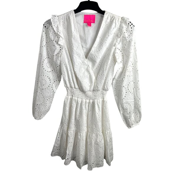 Lilly Pulitzer Taviana Eyelet Dress White Circle Bloom Resort Style Size 00 - Picture 11 of 16